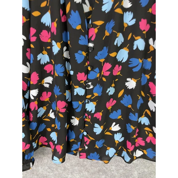 J Crew Blouse Womens Large Black Floral Mock Neck Ruffle Long Sleeve Top - Picture 2 of 10